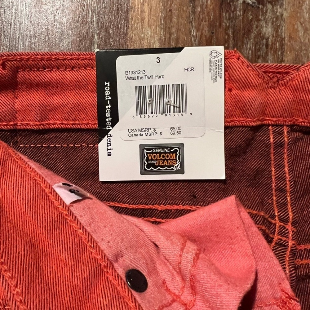 Volcom What The Twill Jeans Womens Size 3 Coral Red Blue Skinny Fit Stretch Pant - Picture 4 of 11